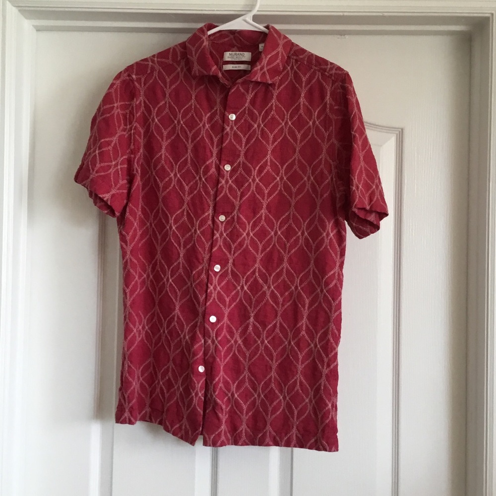 Murano Linen Baird McNutt Red Geometric Men's Shirt